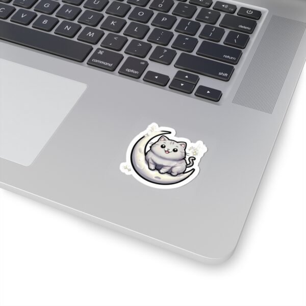 Moon Cat Sticker – Cute Chubby Cat on Crescent Moon with Stars - Image 2