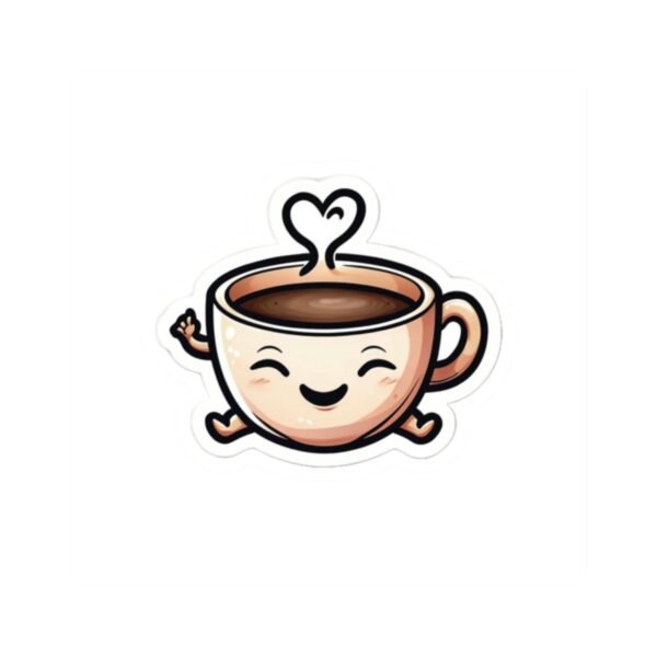 Happy Dancing Coffee Cup Sticker – Cute Kawaii Coffee with Heart Steam