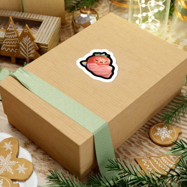 Sleepy Strawberry Sticker – Kawaii Cute Strawberry with Leaf Blanket - Image 3