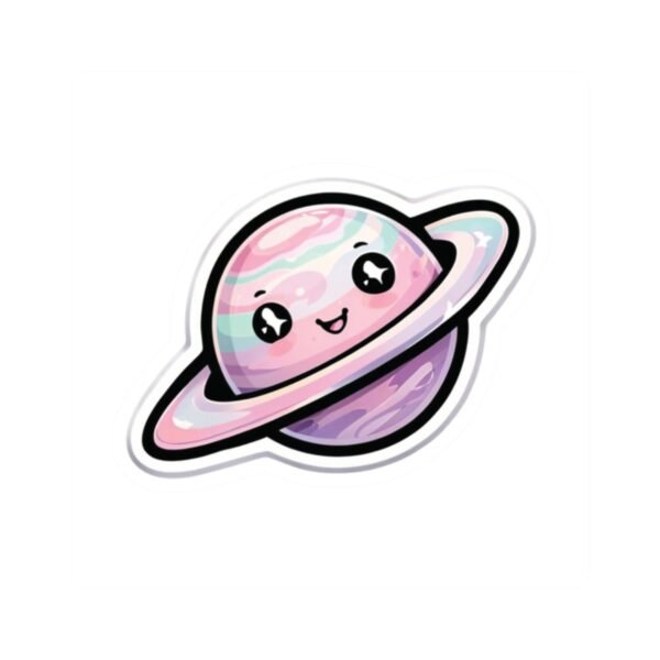 Pastel Planet Sticker – Cute Kawaii Saturn with Scarf Ring