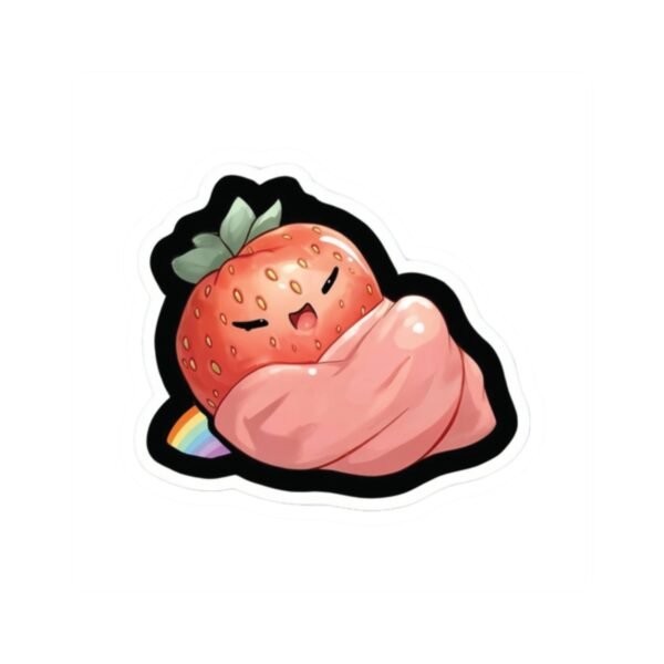 Sleepy Strawberry Sticker – Kawaii Cute Strawberry with Leaf Blanket