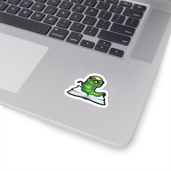Bookworm Sticker – Cute Green Worm with Glasses in Open Book - Image 2