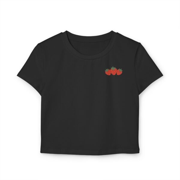 Strawberry Baby Tee – Cute White Crop Top for Women with Minimal Fruit Design - Image 5