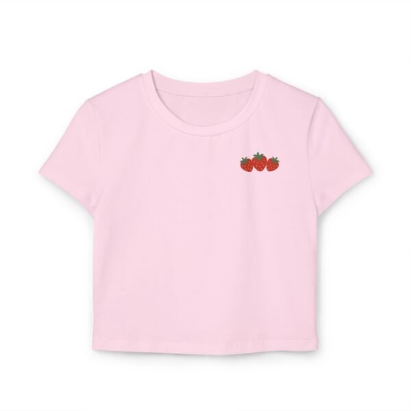 Strawberry Baby Tee – Cute White Crop Top for Women with Minimal Fruit Design