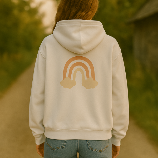 Pastel Rainbow Hoodie for Women – Cute Aesthetic White Sweatshirt with Minimal Cloud Design - Image 17