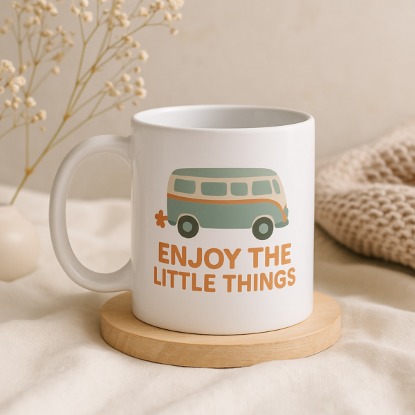 Enjoy the Little Things Mug – Cute Retro Van Design for Daily Inspiration - Image 5