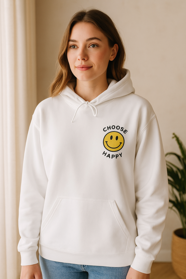 Choose Happy Hoodie – Cute Smiley Face Pullover for Positivity & Comfort - Image 4