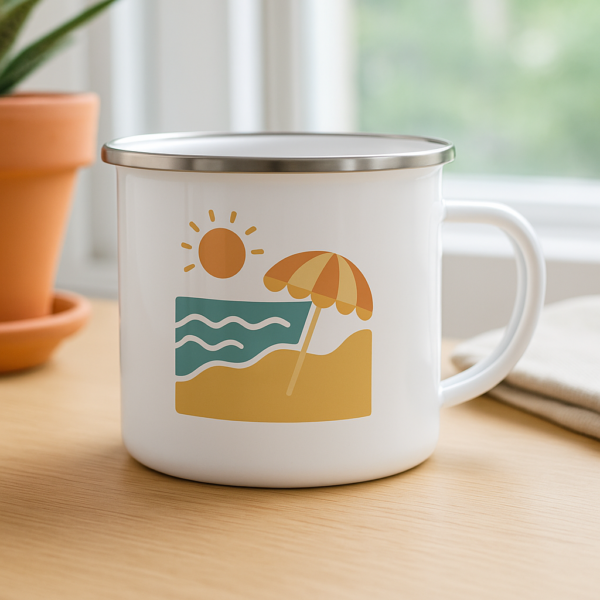 Beach Vibes Enamel Mug – Minimalist Coastal Design Coffee Cup for Summer Lovers - Image 5