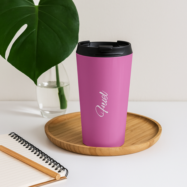 Fuel Travel Mug – Pink Reusable Coffee Cup with Motivational Script for On-the-Go Energy - Image 5