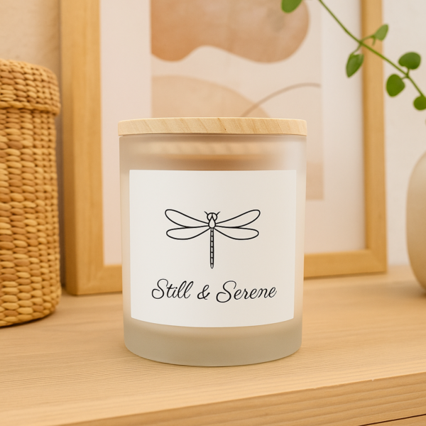 Still & Serene Dragonfly Candle – Minimalist Frosted Glass Jar with Calming Design - Image 5
