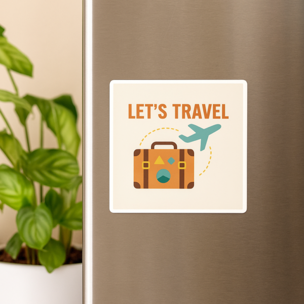 Let’s Travel Fridge Magnet – Cute Square Travel-Themed Magnet for Wanderlust Lovers - Image 3