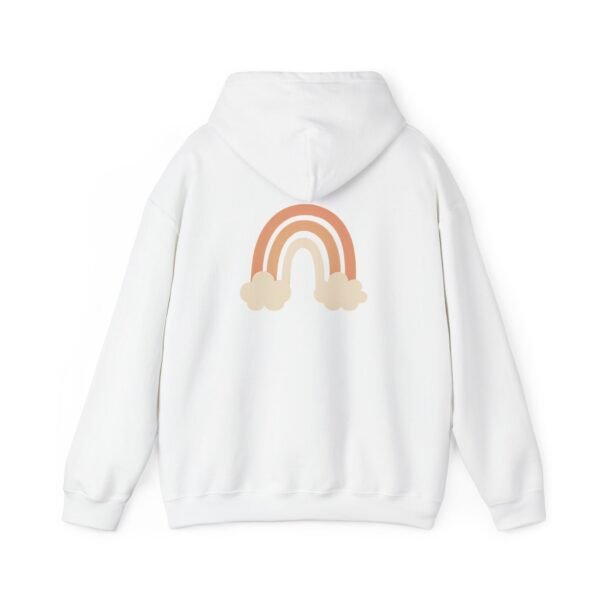 Pastel Rainbow Hoodie for Women – Cute Aesthetic White Sweatshirt with Minimal Cloud Design