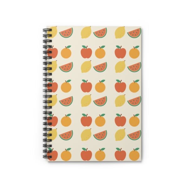 Fruit Pattern Spiral Notebook – Cute Aesthetic Notebook with Apple, Lemon, Orange & Watermelon Design