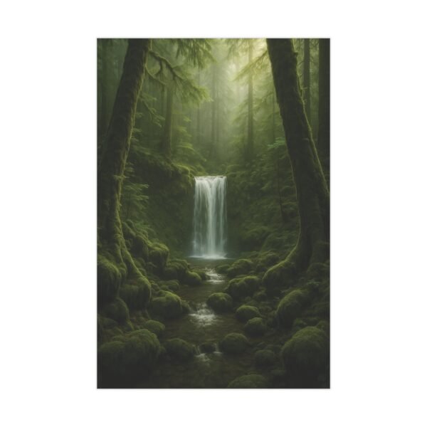 Misty Forest Waterfall Print – Serene Nature Wall Art, 8x12 Vertical Poster - Image 2