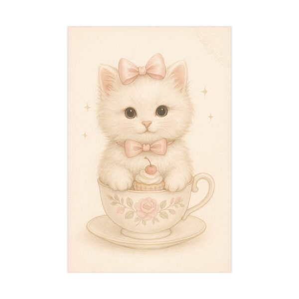 Silly Cat with Cupcake Wall Art Cute, Poster Beige Nursery Decor, Animal Printable, Coquette Room Decor - Image 2