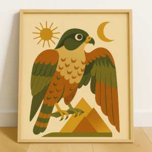 Mid Century Falcon Print, Vintage Retro Bird Poster, Scandinavian Wildlife Art, Minimalist Animal Wall Decor, Boho Home Artwork