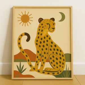 Mid Century Cheetah Print, Vintage Retro Poster, Scandinavian Wildlife Art, Minimalist Animal Wall Decor, Boho Home Artwork