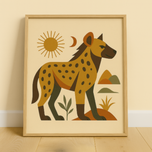 Mid Century Hyena Print, Vintage Retro Poster, Scandinavian Wildlife Art, Minimalist Animal Wall Decor, Boho Home Artwork