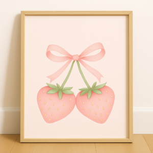 Coquette Strawberry Poster, Printable Coquette Art, College Sign, Aesthetic Wall Art, Printable Wall Art