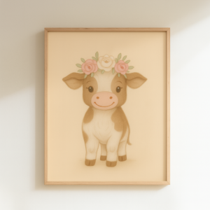Silly Cow Wall Art Cute, Poster Beige Nursery Decor, Animal Printable, Coquette Room Decor