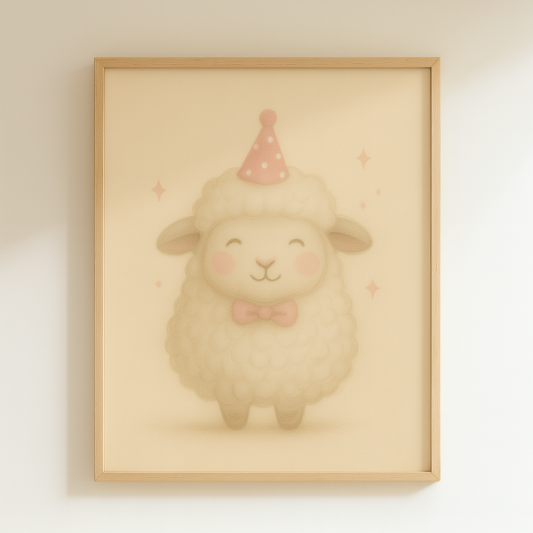 Silly Sheep Wall Art Cute, Poster Beige Nursery Decor, Animal Printable, Coquette Room Decor