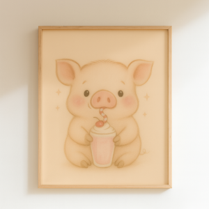 Silly Pig Wall Art Cute, Poster Beige Nursery Decor, Animal Printable, Coquette Room Decor