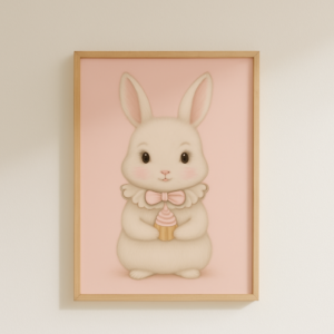 Silly Bunny Wall Art Cute, Poster Beige Nursery Decor, Animal Printable, Coquette Room Decor