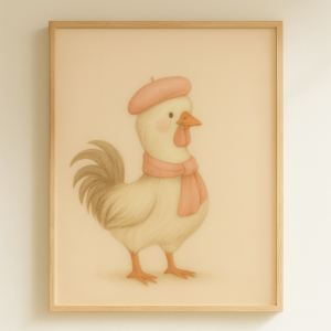 Silly Chicken Wall Art, Cute Poster, Beige Nursery Decor, Animal Printable, Coquette Room Decor
