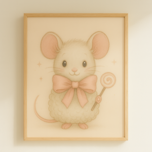 Silly Mouse Wall Art, Cute Poster, Beige Nursery Decor, Animal Printable, Coquette Room Decor