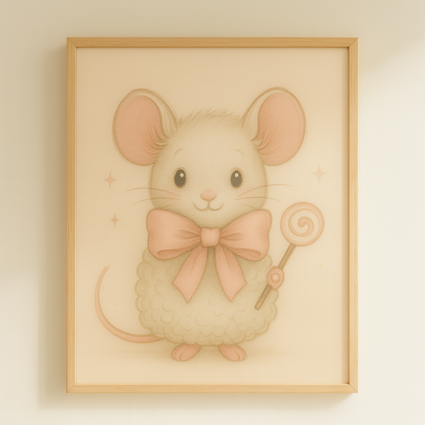 Silly Mouse Wall Art, Cute Poster, Beige Nursery Decor, Animal Printable, Coquette Room Decor