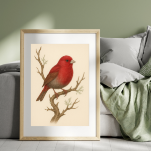 Bird Print, Crimson Finch Print, 8x12 Bird Wall Art, Nature Bird Poster, Botanical Bird Illustration, Bird Art Print