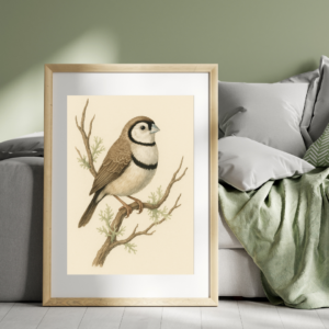 Bird Print, Double-barred Finch Print, 8x12 Bird Wall Art, Nature Bird Poster, Botanical Bird Illustration, Bird Art Print