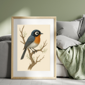 Bird Print, Spectacled Monarch Print, 8x12 Bird Wall Art, Nature Bird Poster, Botanical Bird Illustration, Bird Art Print