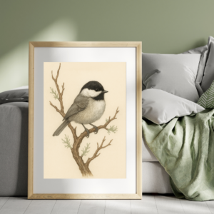 Bird Print, Chickadee Print, 8x12 Bird Wall Art, Nature Bird Poster, Botanical Bird Illustration, Bird Art Print