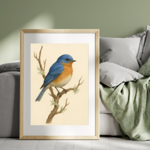 Bird Print, Eastern Bluebird Print, 8x12 Bird Wall Art, Nature Bird Poster, Botanical Bird Illustration, Bird Art Print