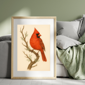 Bird Print, Northern Cardinal Print, 8x12 Bird Wall Art, Nature Bird Poster, Botanical Bird Illustration, Bird Art Print