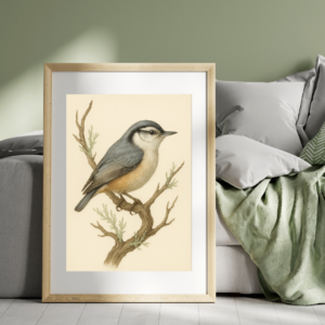 Bird Print, Nuthatch Print, 8x12 Bird Wall Art, Nature Bird Poster, Botanical Bird Illustration, Bird Art Print