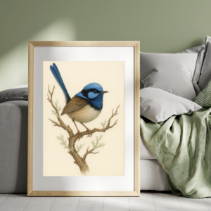 Bird Print, Fairywren Print, 8x12 Bird Wall Art, Nature Bird Poster, Botanical Bird Illustration, Bird Art Print