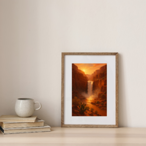 Sunset Canyon Falls Print – Warm Desert Waterfall Wall Art, 8x12 Landscape Poster