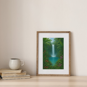 Tropical Paradise Waterfall Print – Lush Jungle Wall Art, 8x12 Nature Poster