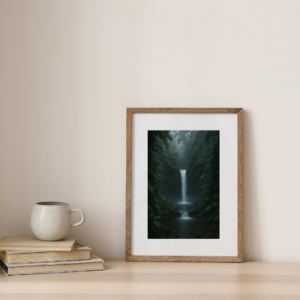Rainy Day Jungle Falls Print – Moody Tropical Waterfall Wall Art, 8x12 Nature Poster