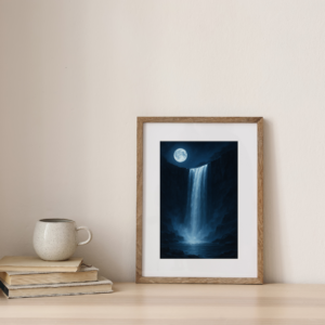 Nighttime Moonlit Waterfall Print – Tranquil Night Landscape Wall Art, 8x12 Nature Poster