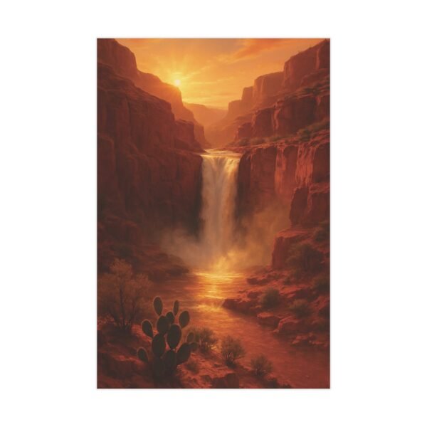 Sunset Canyon Falls Print – Warm Desert Waterfall Wall Art, 8x12 Landscape Poster - Image 2