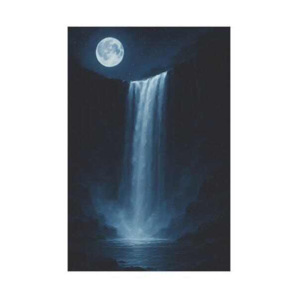 Nighttime Moonlit Waterfall Print – Tranquil Night Landscape Wall Art, 8x12 Nature Poster - Image 2