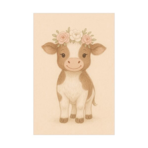 Silly Cow Wall Art Cute, Poster Beige Nursery Decor, Animal Printable, Coquette Room Decor - Image 2