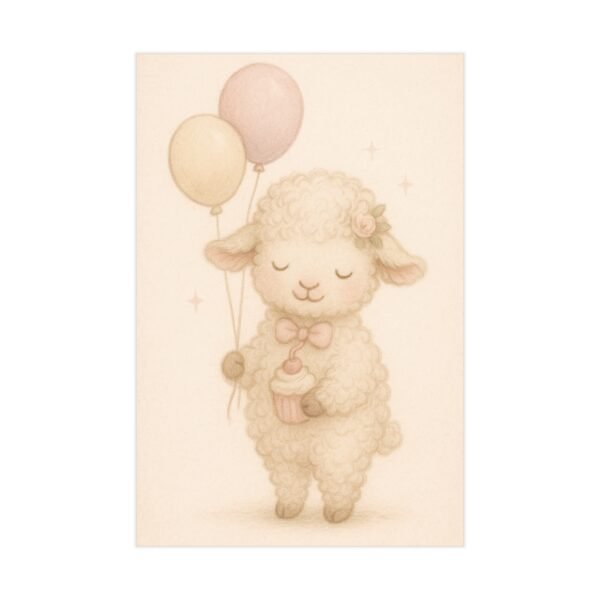 Silly Sheep with Balloons Wall Art Cute, Poster Beige Nursery Decor, Animal Printable, Coquette Room Decor - Image 2