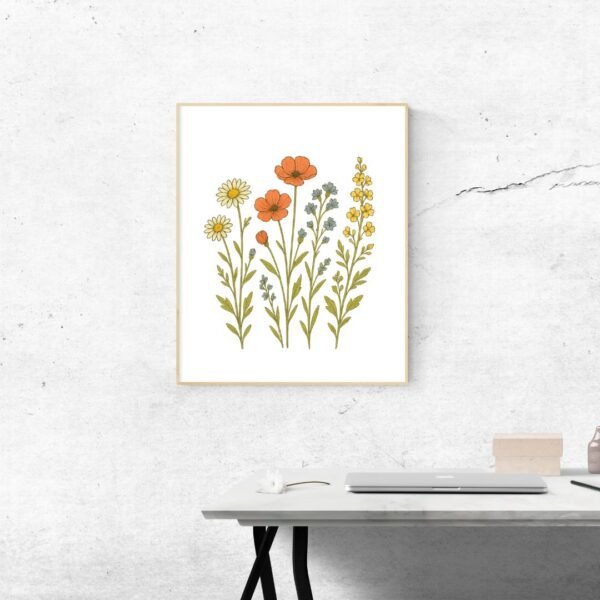 Wildflower Botanical Wall Art – Minimal Nature-Inspired Floral Print for Home Decor