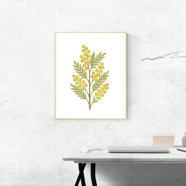 Acacia Botanical Wall Art – Minimal Yellow Wattle Print for Modern Nature Decor